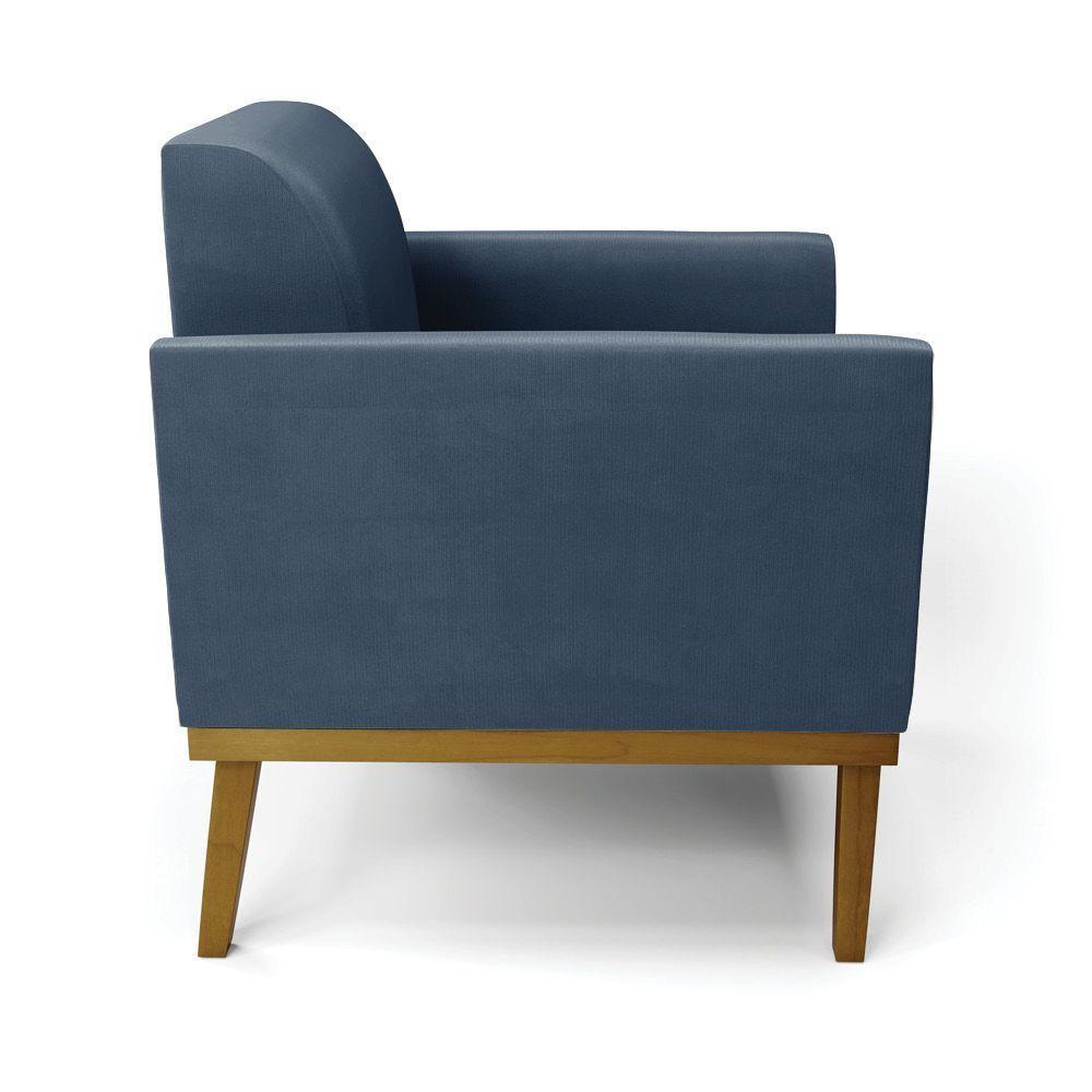 Sofá Namoradeira Base De Madeira Fixa Castanho Marisa Suede Azul Marinho D03 - D?rossi - 2