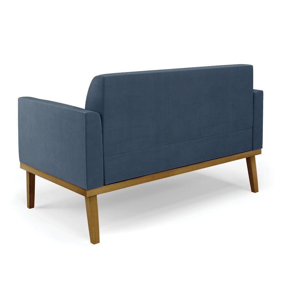 Sofá Namoradeira Base De Madeira Fixa Castanho Marisa Suede Azul Marinho D03 - D?rossi - 4