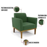 Sofá Namoradeira Com Poltrona Base De Madeira Fixa Castanho Marisa Suede D03 - D?rossi Cor Verde - 6