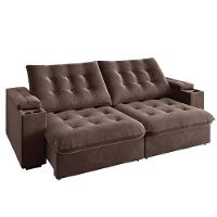 Sofá Retrátil E Reclinável 3 Lugares 2,30m Com Porta Copos Veludo New Coliseu Selmer Marrom - 1