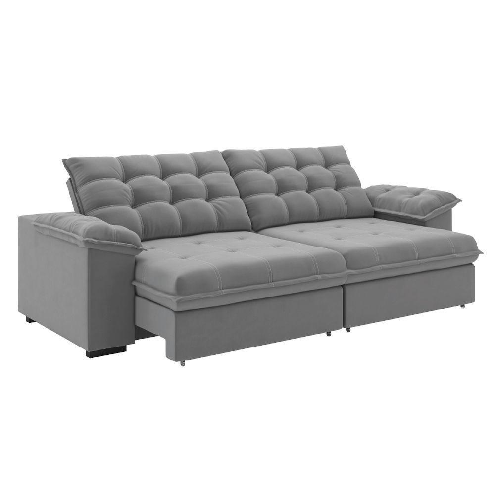 Sofá Retrátil E Reclinável Bipartido 2,50m 4 Lugares Palermo Slim Luizzi Chumbo - 1