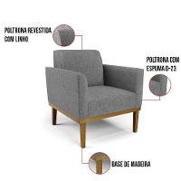 Sofá Namoradeira Com Poltrona Base De Madeira Fixa Castanho Marisa Linho Grafite A26 D03 - D?rossi - 2