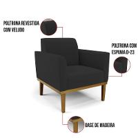 Sofá Namoradeira Com 2 Poltronas Base De Madeira Fixa Castanho Marisa Veludo D03 - D?rossi Cor Preto - 5
