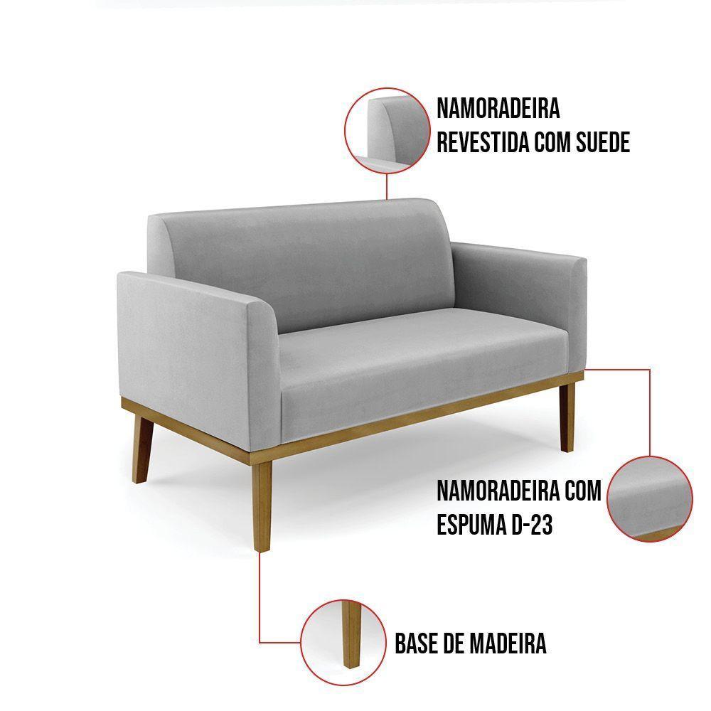 Sofá Namoradeira Com Poltrona Base De Madeira Fixa Castanho Marisa Suede D03 - D?rossi Cor Cinza - 5