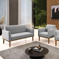 Sofá Namoradeira Com Poltrona Base De Madeira Fixa Castanho Marisa Suede D03 - D?rossi Cor Cinza