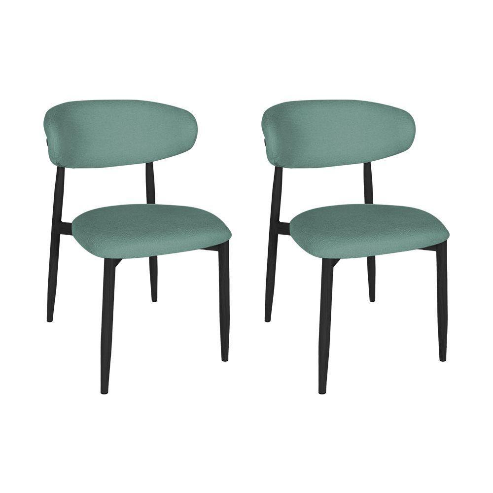 Kit 2 Cadeiras De Jantar Lucy Estrutura Aço Carbono Laminado Preto Com Estofado Linho Verde - 1