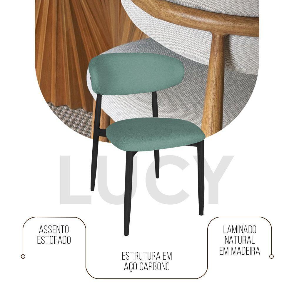 Kit 2 Cadeiras De Jantar Lucy Estrutura Aço Carbono Laminado Preto Com Estofado Linho Verde - 2
