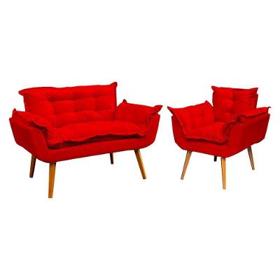 Kit Namoradeira Manicure + Poltrona Decorativa Para Sala Recepção Consultório Alice Suede