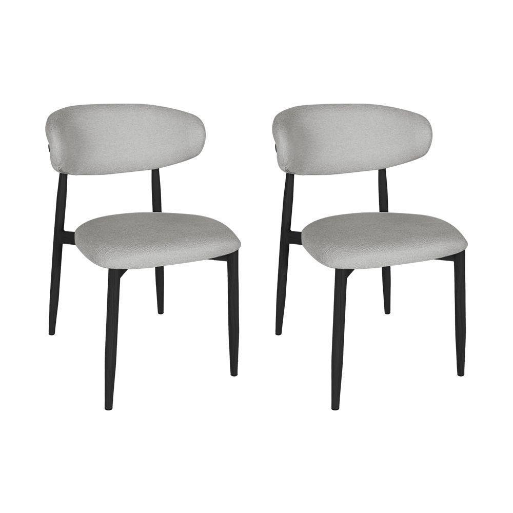 Kit 2 Cadeiras De Jantar Lucy Estrutura Aço Carbono Laminado Preto Com Estofado Linho Cinza - 1