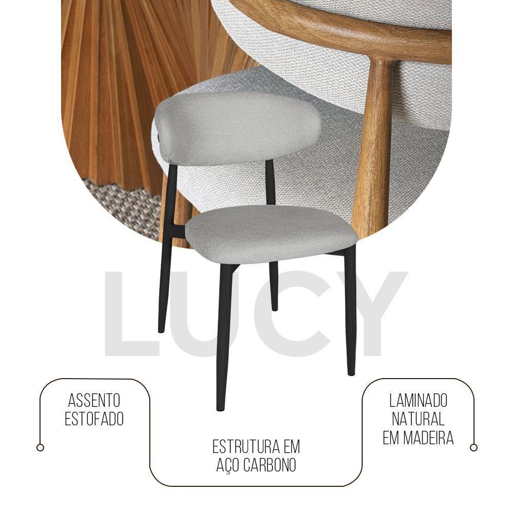 Kit 2 Cadeiras De Jantar Lucy Estrutura Aço Carbono Laminado Preto Com Estofado Linho Cinza - 2