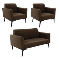 Sofá Namoradeira Com 2 Poltronas Pés Villach Marisa Suede Marrom D03 - D?rossi - 1