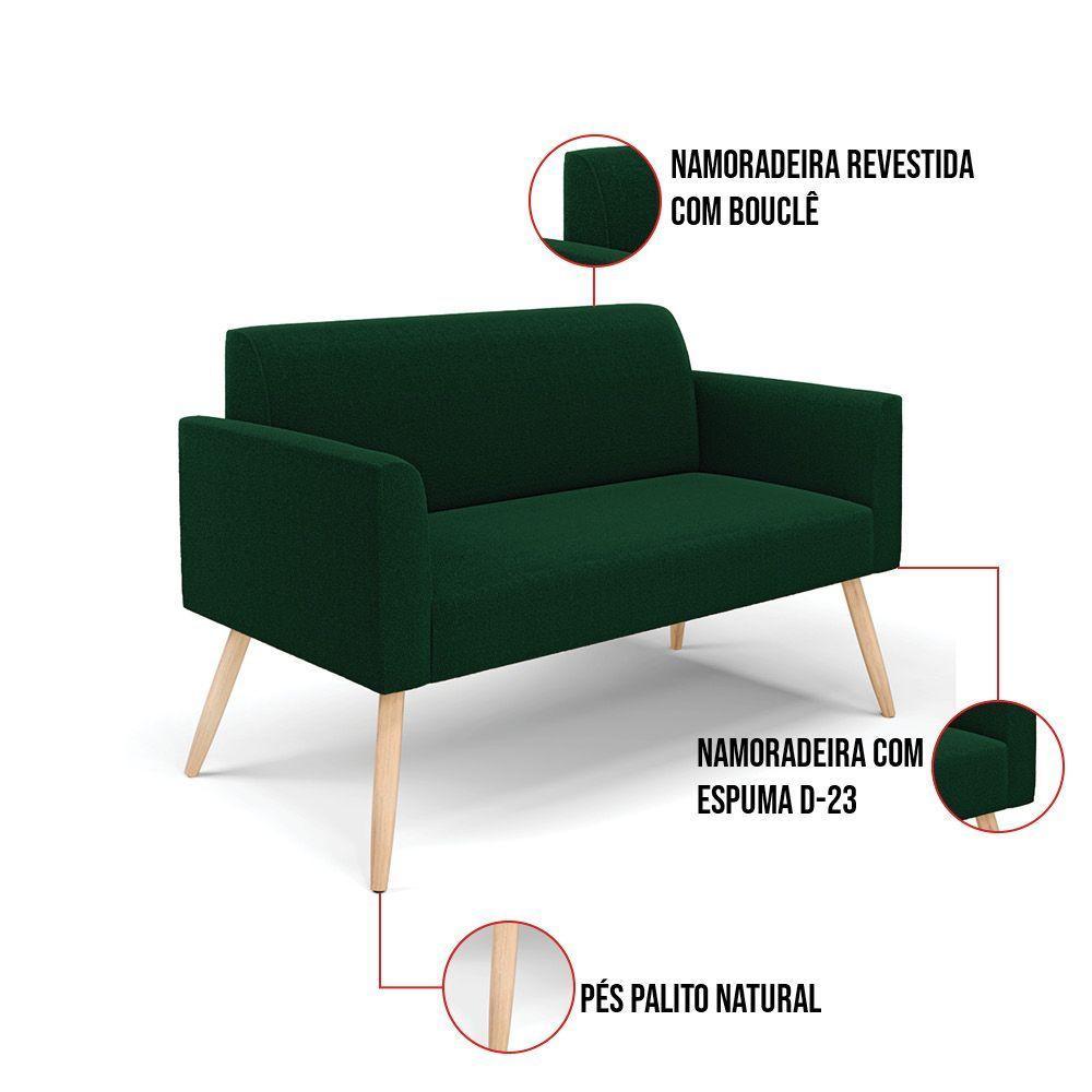 Sofá 2 Lugares Namoradeira Pé Palito Natural Marisa Bouclê Verde D03 - D'rossi - 3