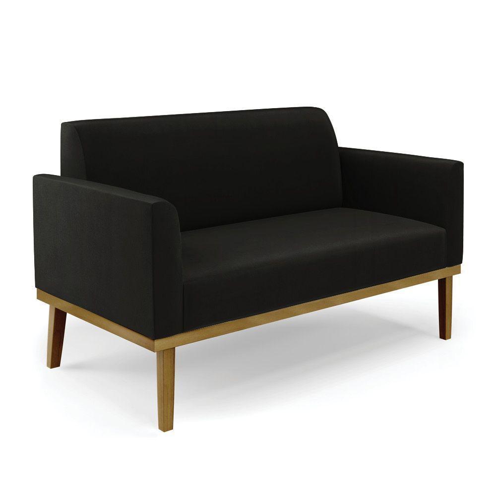 Sofá Namoradeira Com 2 Poltronas Base De Madeira Fixa Castanho Marisa Suede D03 - D?rossi Cor Preto - 3