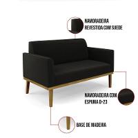 Sofá Namoradeira Com 2 Poltronas Base De Madeira Fixa Castanho Marisa Suede D03 - D?rossi Cor Preto - 8