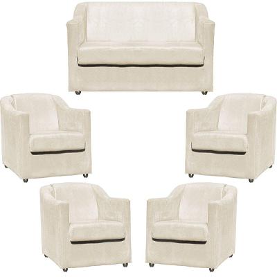 Kit Namoradeira Decorativa + 4 Poltronas Para Sala Manicure Recepção Consultório Mila Suede