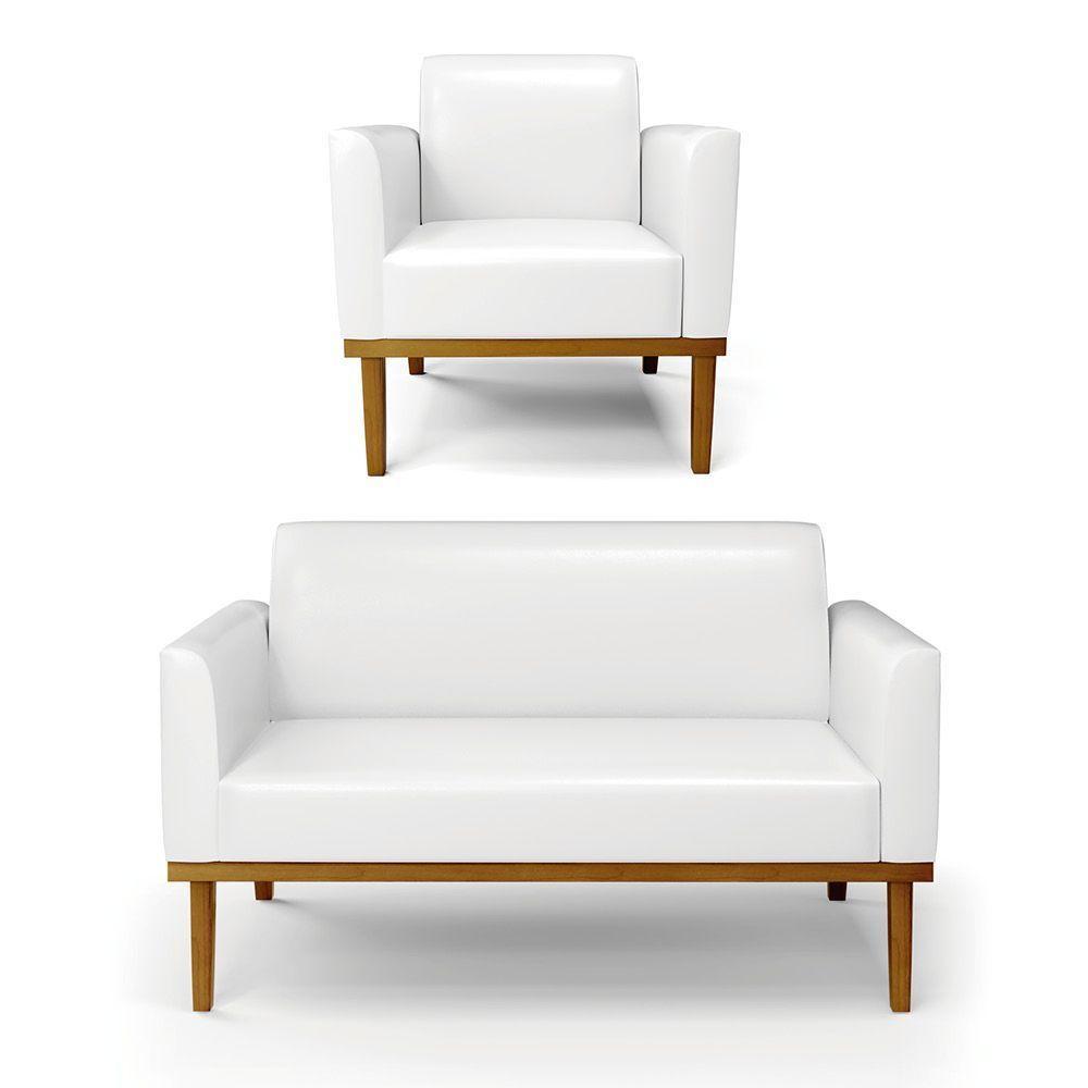 Sofá Namoradeira Com Poltrona Base De Madeira Fixa Castanho Marisa Corano Branco D03 - D?rossi - 1