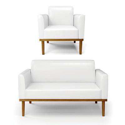 Sofá Namoradeira Com Poltrona Base De Madeira Fixa Castanho Marisa Corano Branco D03 - D?rossi