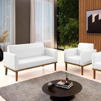 Sofá Namoradeira Com Poltrona Base De Madeira Fixa Castanho Marisa Corano Branco D03 - D?rossi - 5