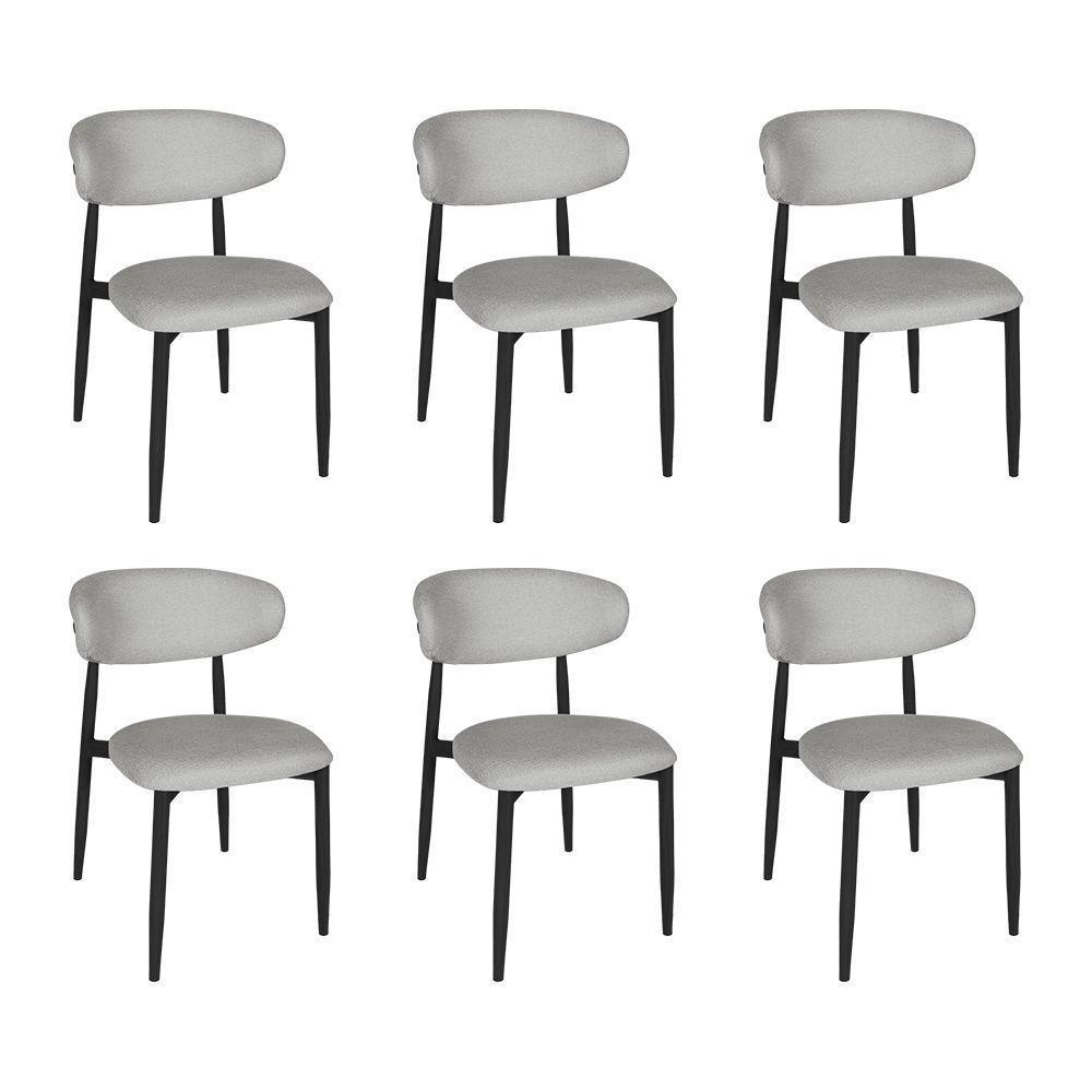 Kit 6 Cadeiras De Jantar Lucy Estrutura Aço Carbono Laminado Preto Com Estofado Linho Cinza - 1