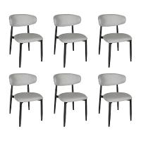 Kit 6 Cadeiras De Jantar Lucy Estrutura Aço Carbono Laminado Preto Com Estofado Linho Cinza - 1