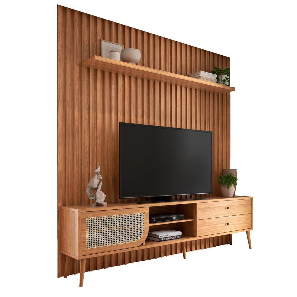 Painel 223,5cm + Rack Tela 220cm C/ 2 Gavetas E Porta Correr- Dalla Costa Freijó - 2