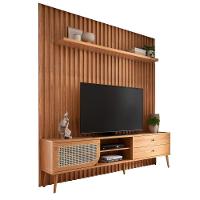 Painel 223,5cm + Rack Tela 220cm C/ 2 Gavetas E Porta Correr- Dalla Costa Freijó - 2