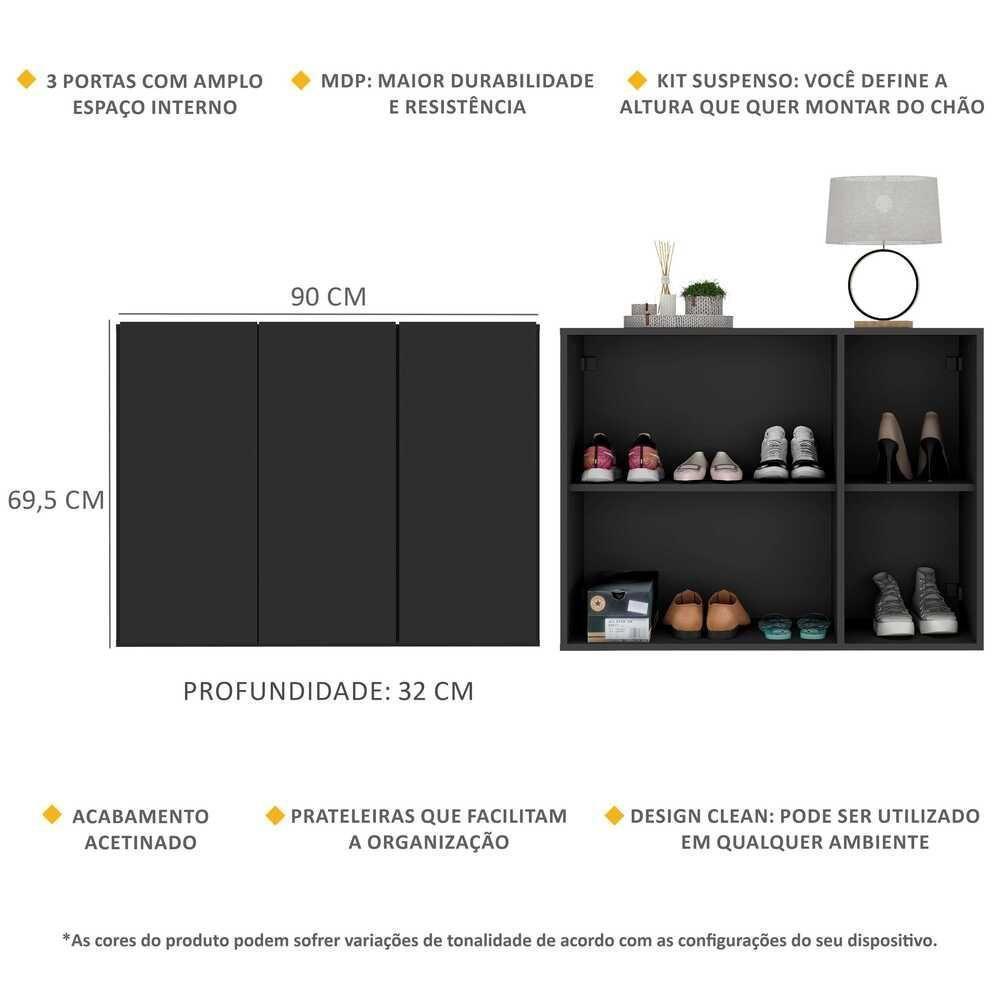 Sapateira 3 Portas Suspensa Nina Mp6017 Preta - 5