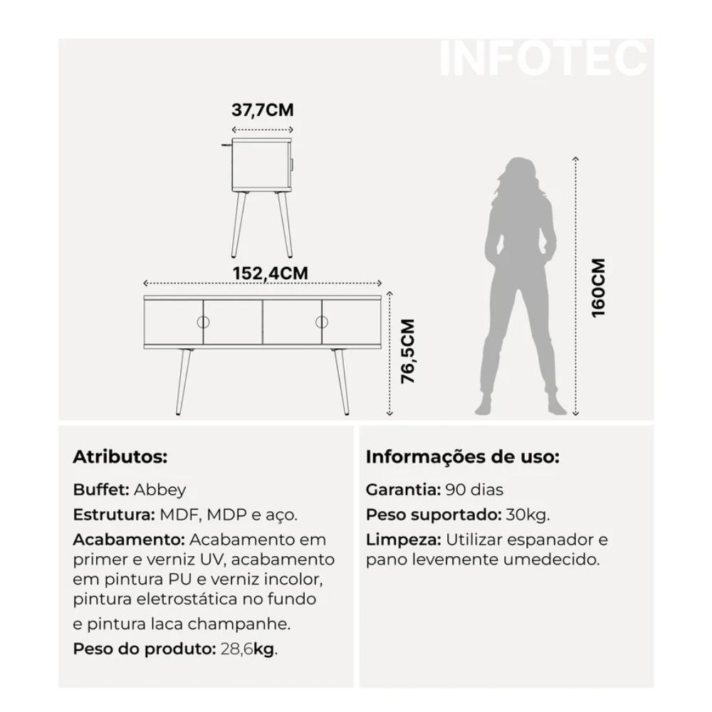 Buffet 4 Portas Abbey Mdf Off White 152cm - 7