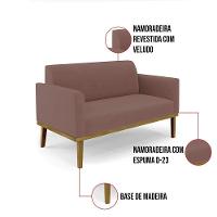 Sofá Namoradeira Com Poltrona Base De Madeira Fixa Castanho Marisa Veludo Rosê D03 - D?rossi - 6