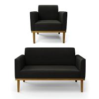 Sofá Namoradeira Com Poltrona Base De Madeira Fixa Castanho Marisa Suede D03 - D?rossi Cor Preto - 1