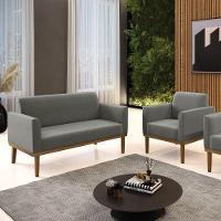 Sofá Namoradeira Com Poltrona Base De Madeira Fixa Castanho Marisa Suede Grafite D03 - D?rossi