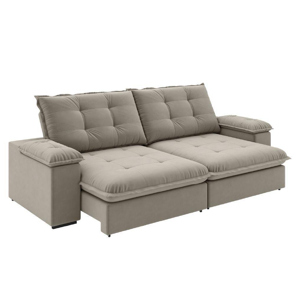 Sofá Retrátil E Reclinável Bipartido 2,50m 4 Lugares Fofão Slim Luizzi Castor - 1