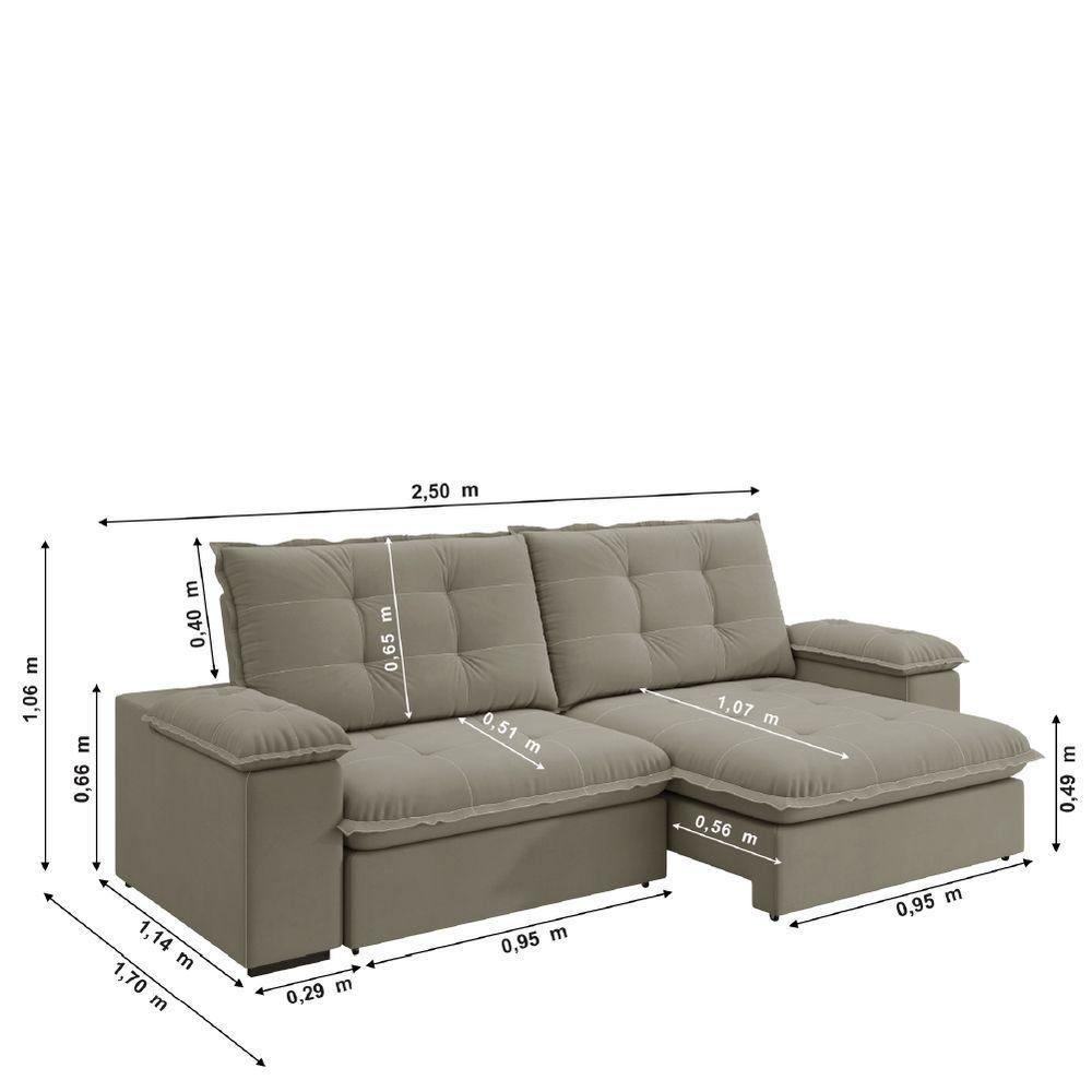 Sofá Retrátil E Reclinável Bipartido 2,50m 4 Lugares Fofão Slim Luizzi Castor - 3
