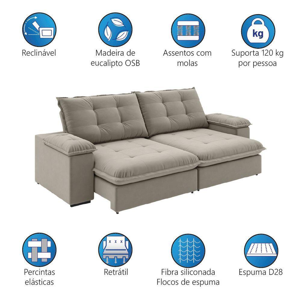 Sofá Retrátil E Reclinável Bipartido 2,50m 4 Lugares Fofão Slim Luizzi Castor - 4