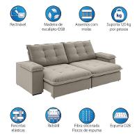 Sofá Retrátil E Reclinável Bipartido 2,50m 4 Lugares Fofão Slim Luizzi Castor