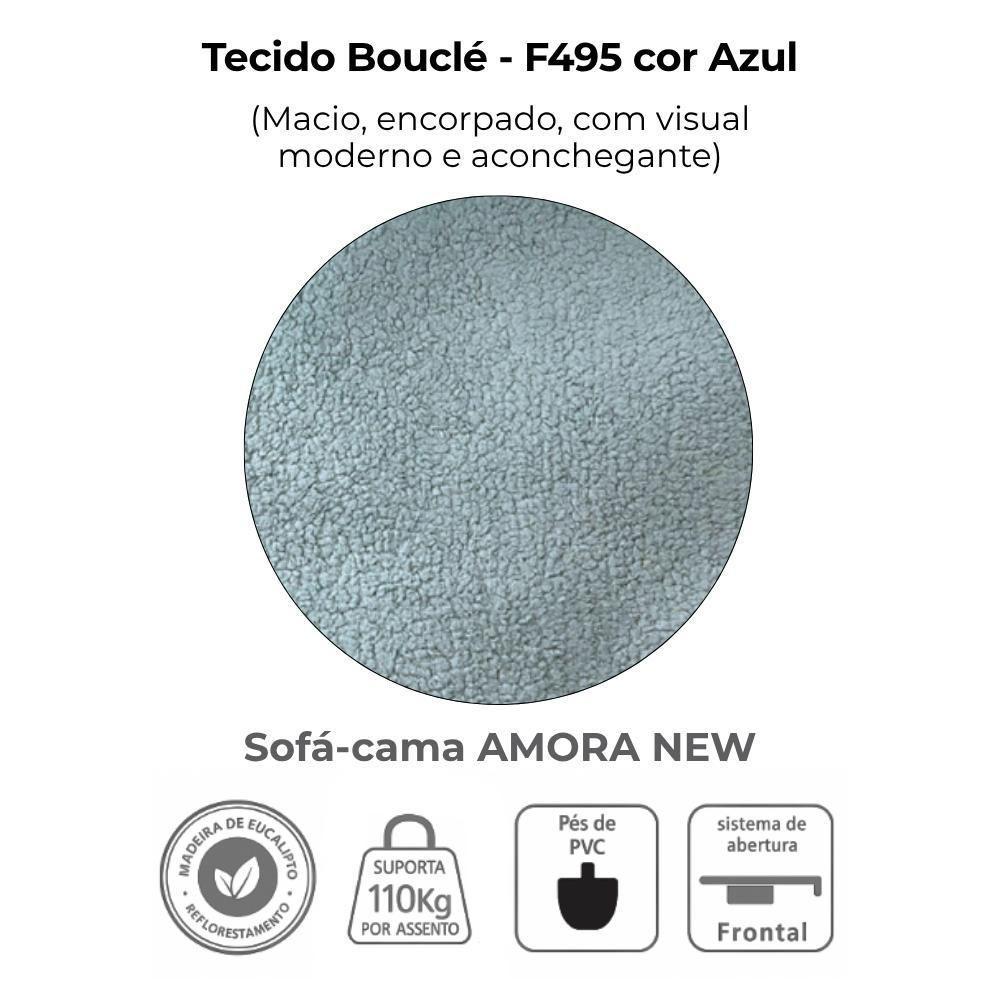 Sofa Cama 2 Lugares 138 Cm Amora Tecido Boucle F495 Milani Store Azul - 3