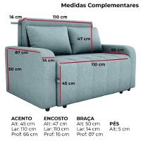 Sofa Cama 2 Lugares 138 Cm Amora Tecido Boucle F495 Milani Store Azul - 1