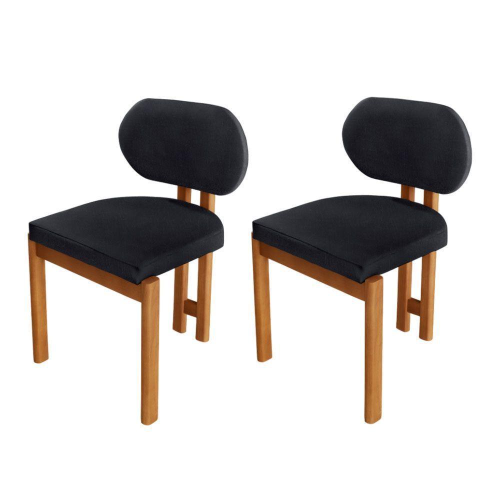Conjunto Com 2 Cadeiras Madeira Nala Linho Preto/Imbuia Nat. - 1
