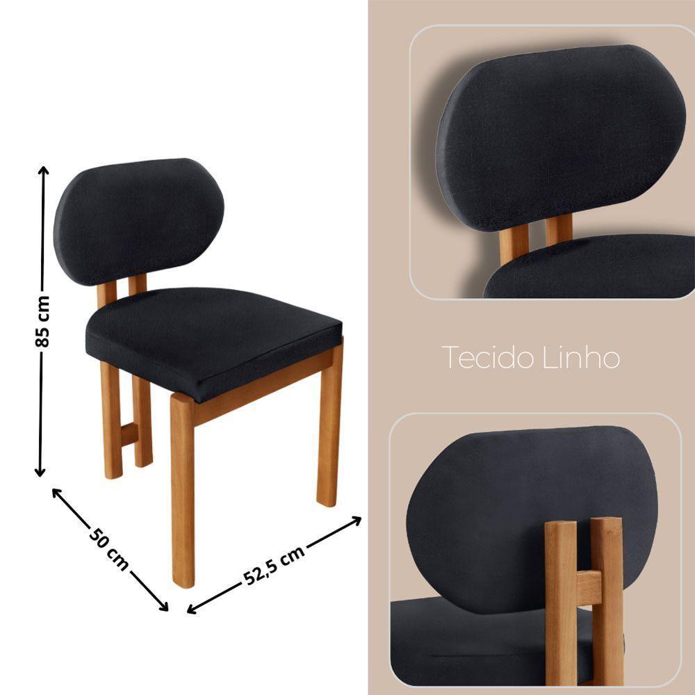 Conjunto Com 2 Cadeiras Madeira Nala Linho Preto/Imbuia Nat. - 2