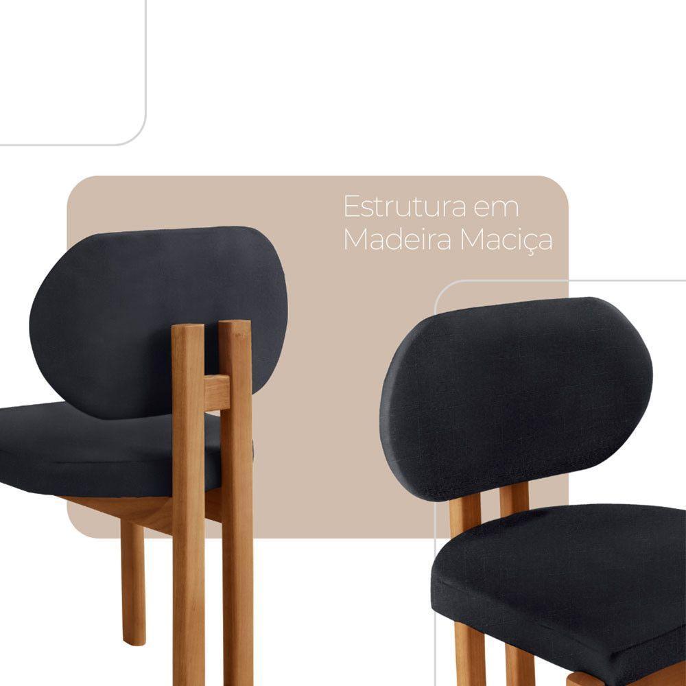 Conjunto Com 2 Cadeiras Madeira Nala Linho Preto/Imbuia Nat. - 3