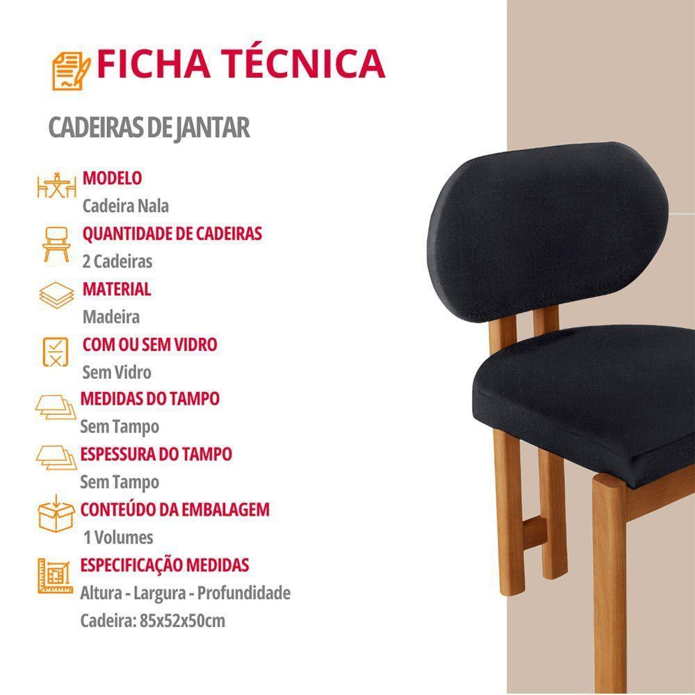 Conjunto Com 2 Cadeiras Madeira Nala Linho Preto/Imbuia Nat. - 4