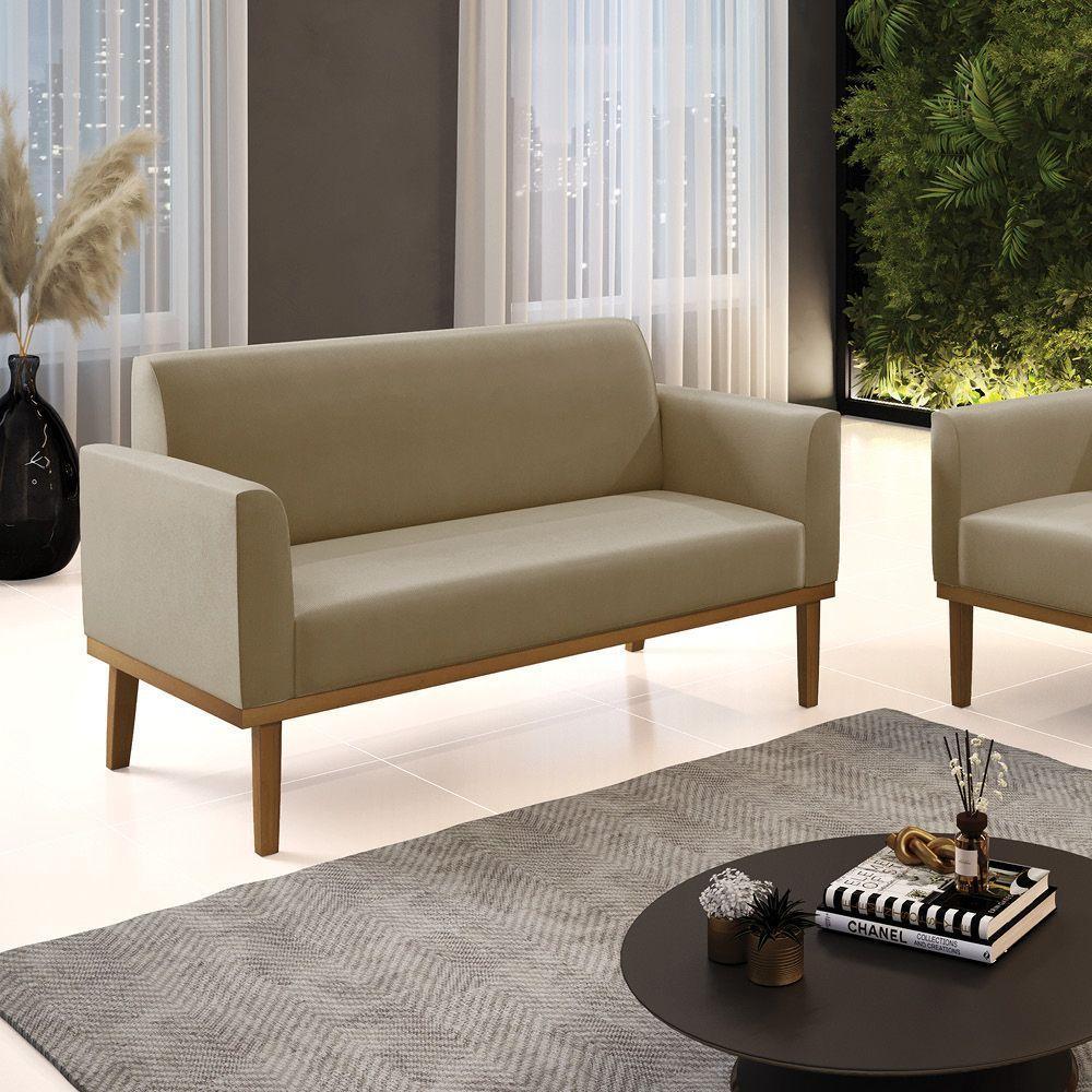 Sofá Namoradeira Base De Madeira Fixa Castanho Marisa Suede Marrom Rato D03 - D?rossi - 6