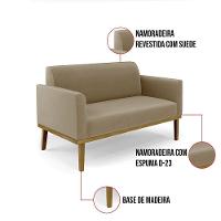 Sofá Namoradeira Base De Madeira Fixa Castanho Marisa Suede Marrom Rato D03 - D?rossi - 7