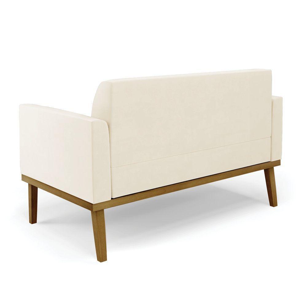 Sofá Namoradeira Base De Madeira Fixa Castanho Marisa Veludo Bege D03 - D?rossi - 2