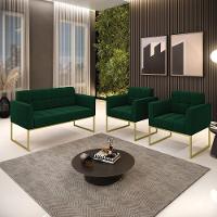 Namoradeira E 2 Poltronas Industrial Dourado Elisa Bouclê D03 - D?rossi Cor Verde - 2