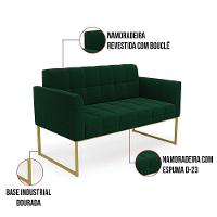 Namoradeira E 2 Poltronas Industrial Dourado Elisa Bouclê D03 - D?rossi Cor Verde - 7