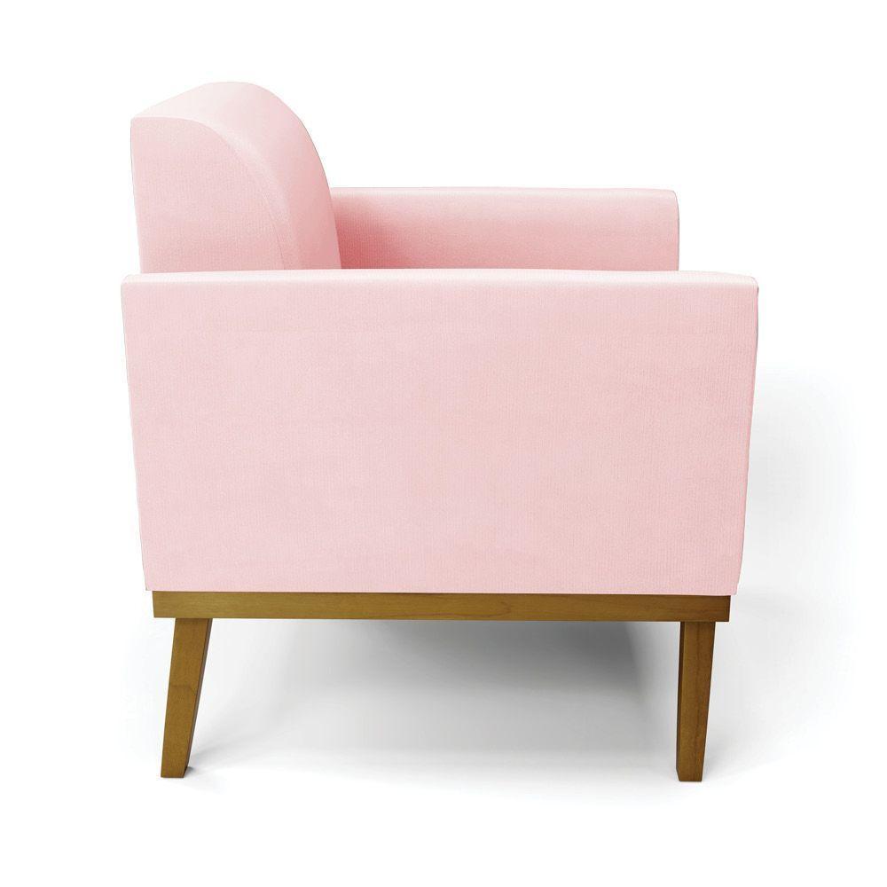 Sofá Namoradeira Base De Madeira Fixa Castanho Marisa Suede D03 - D?rossi Cor Rosa Bebê - 7