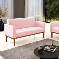 Sofá Namoradeira Base De Madeira Fixa Castanho Marisa Suede D03 - D?rossi Cor Rosa Bebê - 3