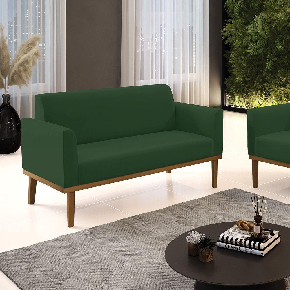 Sofá Namoradeira Base De Madeira Fixa Castanho Marisa Veludo Verde D03 - D?rossi - 4