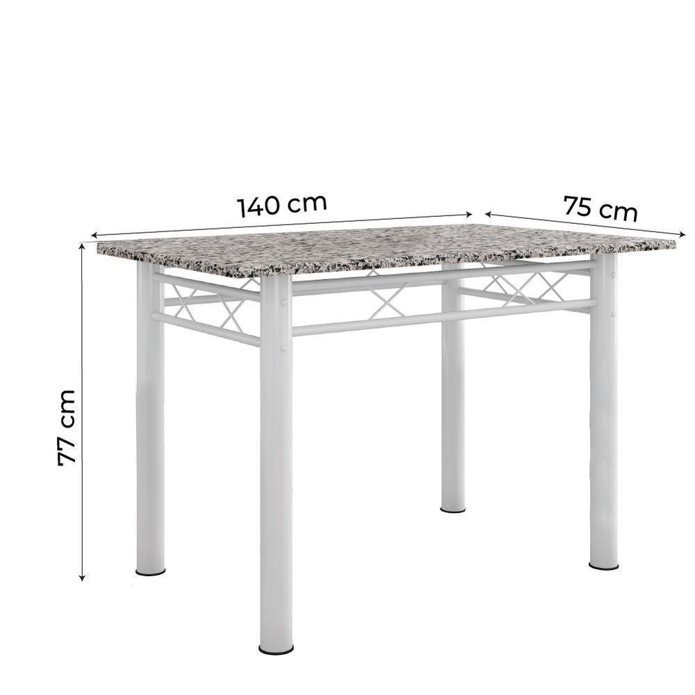 Conjunto De Mesa Sala De Jantar Sara Com 6 Cadeiras Tubular Granito 1,40m Artefamol Branco / Preto - 3
